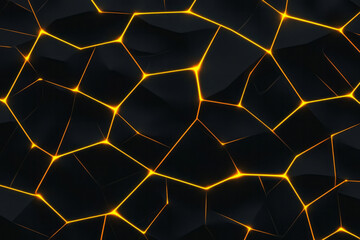 Poster - A bold abstract geometric pattern with thick yellow lines forming a dense network on a matte black backdrop, creating a powerful visual impact,