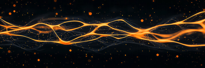 Poster - A serene abstract geometric design featuring delicate yellow lines forming an intricate network on a smooth black background, evoking a sense of calm and order,