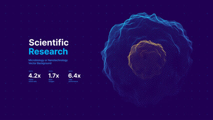 Aufkleber - Biology Cell Scientific Medical Research Background. Science Blue Cells Backdrop with Depth of Field Blur Particles Effect. Futuristic Plant Microbiology. Blue Virus Cells Vector Illustration.