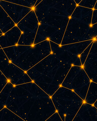 Poster - A captivating abstract geometric pattern with interconnected yellow lines creating a complex web on a solid black backdrop, symbolizing unity and connectivity,