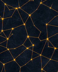 Poster - A captivating abstract geometric pattern with interconnected yellow lines creating a complex web on a solid black backdrop, symbolizing unity and connectivity,