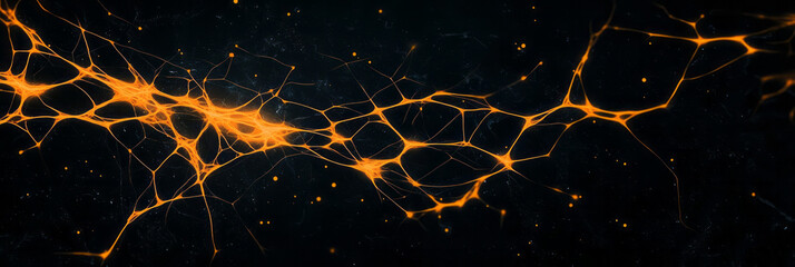 Poster - An elegant abstract geometric design featuring a network of fine yellow lines intertwined on a rich black background, emphasizing sophistication and style,