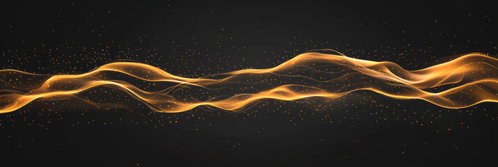 Poster - An elegant abstract geometric design featuring a network of fine yellow lines intertwined on a rich black background, emphasizing sophistication and style,