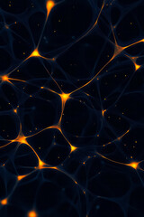 Poster - A vibrant abstract geometric network with bold yellow lines forming a complex pattern on a deep black backdrop, creating a striking visual contrast,