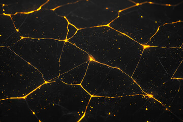 Poster - A dynamic abstract geometric pattern with radiant yellow lines intersecting on a matte black background, symbolizing technology and connectivity,