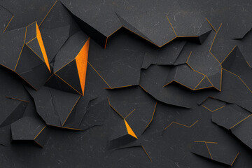 Poster - A sophisticated abstract geometric network featuring intricate yellow lines on a smooth black background, highlighting precision and modernity,