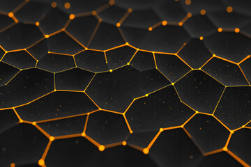 Poster - A sophisticated abstract geometric network featuring intricate yellow lines on a smooth black background, highlighting precision and modernity,