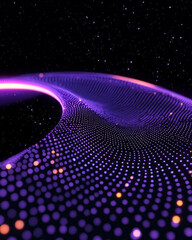 Poster - A futuristic purple dotted wave with pulsating neon lights, sweeping gracefully across a starry black background,