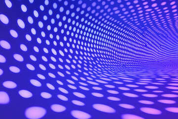 Poster - an abstract scene featuring a dynamic wave of purple dots illuminated by neon lights, symbolizing en