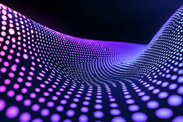 Poster - an abstract scene featuring a dynamic wave of purple dots illuminated by neon lights, symbolizing en