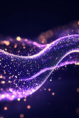 Poster - A dynamic purple wave composed of glowing dots with neon highlights, creating an energetic and captivating visual effect,