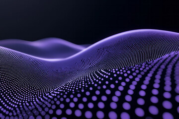 Poster - a striking dynamic wave made of purple dots with a neon glow effect, sweeping gracefully across a da