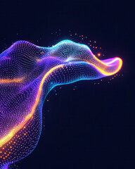 Poster - a creative abstract wave of purple dots with vibrant neon lighting, flowing dynamically and creating