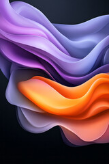 Poster - A futuristic abstract wavy pattern with neon purple and sunset orange gradients, set against a dark, sleek background for high contrast,