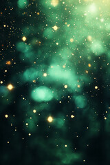 Aufkleber - A festive night sky filled with golden bokeh lights against a backdrop of green trees, evoking a sense of wonder and celebration,