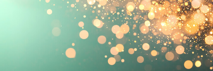 Aufkleber - A minimalist festive scene with scattered golden bokeh lights on a solid green background, emphasizing simplicity and elegance,