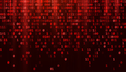 Fototapete - Abstract Red Binary Software Programming Code Background. Malicious Hack Malware Ransomware Concept. Data Leak Breach. Random Binary Data Matrix Wide Vector Illustration.