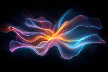 Aufkleber - A mesmerizing abstract light pattern with radiant red and blue lines emanating from multiple points, creating a multi-dimensional effect,