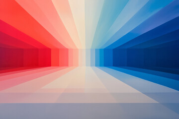 Fototapete - A bold abstract composition of overlapping red and blue radiating light beams, enhancing the sense of depth and energy,