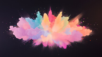Leinwandbilder - A bold abstract composition featuring a powerful burst of bright light particles in various colors radiating through an empty space,