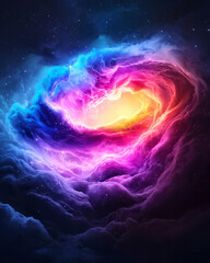 Leinwandbilder - An enchanting abstract artwork with colorful light particles bursting from the center, creating a mesmerizing pattern in space,