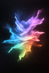 Poster - A stunning abstract artwork featuring a radiant burst of multicolored light particles spreading across a deep space background,