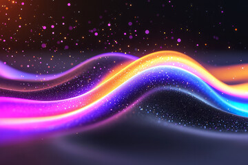 Leinwandbilder - A captivating abstract composition with a colorful explosion of light particles creating waves and ripples in an empty space,