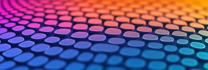 Poster - A mesmerizing digital pixel pattern showcasing radiant circular gradients with a spectrum of neon colors, evoking energy and movement,