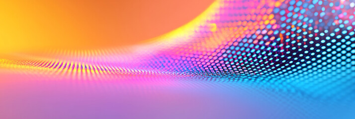 Poster - An abstract digital pixel artwork with radiant circular gradients in neon orange and blue, creating a striking and energetic visual effect,