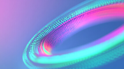 Poster - A sleek abstract digital artwork showcasing radiant circular gradients in neon green and pink pixels, adding a contemporary flair,