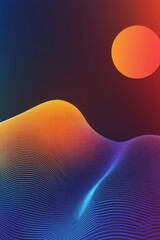Poster - An elegant digital pixel pattern featuring smooth radiant circular gradients in a blend of neon orange and blue tones, enhancing visual harmony,