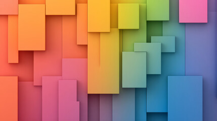 Poster - A sleek abstract 3D structure with stacked squares in bold colors like crimson, sapphire, and lime green, arranged in a symmetrical geometric pattern,