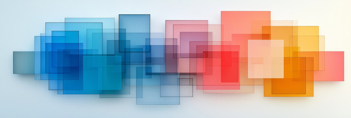 Poster - A contemporary abstract design featuring a 3D geometric structure of stacked squares in vibrant colors such as magenta, cyan, and amber, creating a lively composition,