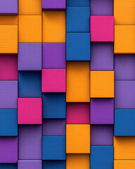 Poster - A vivid abstract 3D structure of stacked squares in bright colors like sunflower yellow, royal purple, and electric blue, enhancing visual interest,