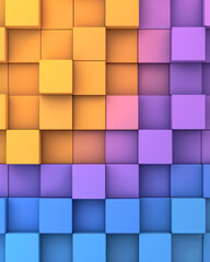 Poster - A vivid abstract 3D structure of stacked squares in bright colors like sunflower yellow, royal purple, and electric blue, enhancing visual interest,