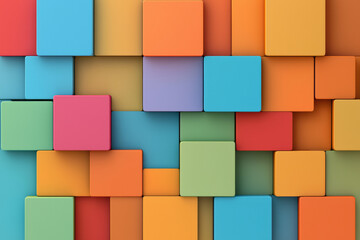 Aufkleber - A dynamic abstract 3D geometric pattern featuring stacked squares in radiant colors like crimson, turquoise, and lime green, creating an eye-catching design,