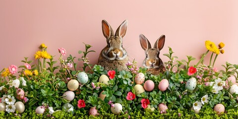 Wall Mural - easter bunny and easter eggs