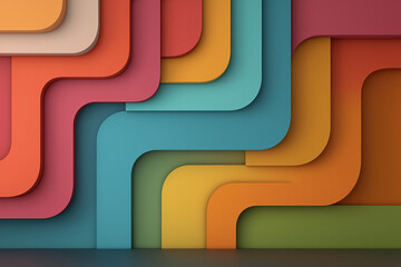 Poster - A dynamic abstract 3D geometric pattern featuring stacked squares in radiant colors like crimson, turquoise, and lime green, creating an eye-catching design,