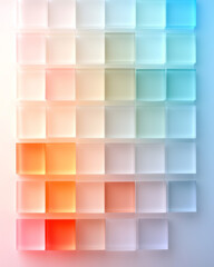 Poster - A tranquil display of pastel-colored glass squares gently drifting in a softly blurred environment, evoking a sense of calm and peace,