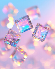 Fototapete - A mesmerizing abstract image of colored glass squares floating in a soft-focused space, creating a luminous and enchanting visual effect,