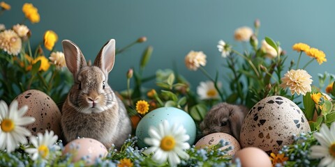 Wall Mural - easter eggs and bunny