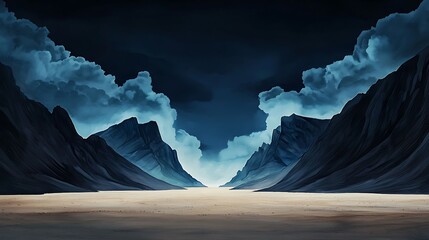 Wall Mural - Asperitas clouds casting dramatic shadows over a mountain pass at twilight