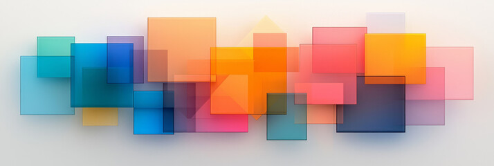 Poster - A captivating abstract artwork featuring floating glass squares in bold colors with a soft focus effect, emphasizing their geometric shapes,