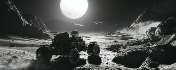 Wall Mural - a lunar rover exploring the surface of the moon.