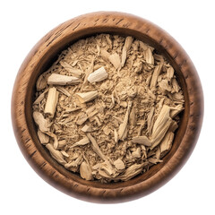 Wall Mural - Angelica powder in a wood bowl isolated on a white background