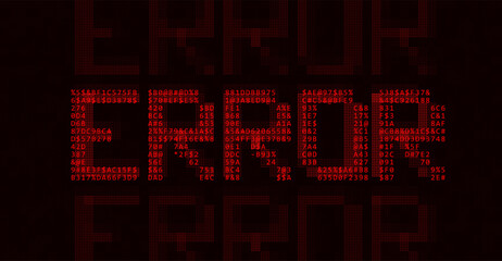 Leinwandbilder - Red ASCII Art ERROR Word Made from Random Letters and Numbers. Dark Binary Code Error. Concept of Protected Digital Data Leak. Hacker Attack Database Malware. Cyber Security Vector Background.