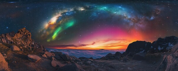 Wall Mural - a breathtaking panorama of the northern lights illuminating the night sky with celestial hues.