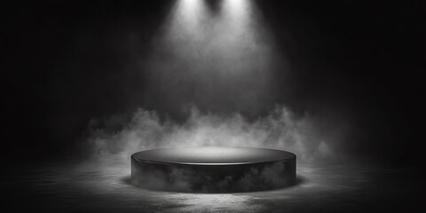 Wall Mural - Empty stage with smoky spotlights and a black platform.