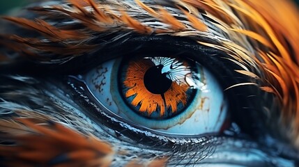 animal feather beak and eye in close up