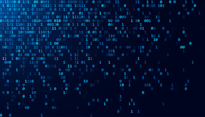 Fototapete - Blue Binary Data Software Programming Code Background. Random Parts of Program Code. Digital Data Technology Concept. 1 0 Machine Code. Random Binary Data Matrix Wide Vector Illustration.